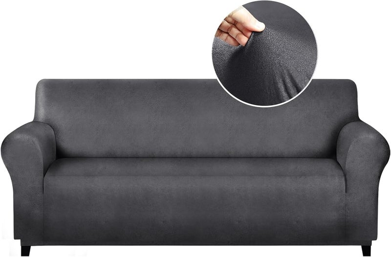 molasofa Oversized Sofa Cover for Home Décor, Soft 3 Cushion Couch Cover for Sofa, Leather-Like Spandex Slipcover. 1-Piece Couch Cover for Dogs and Cats (Oversized Sofa,Dark Gray) - Image 1